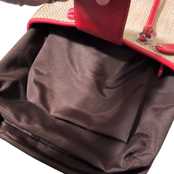 Vintage Coach Cabana Woven Straw and Red Leather Tote - Picture 6 of 13